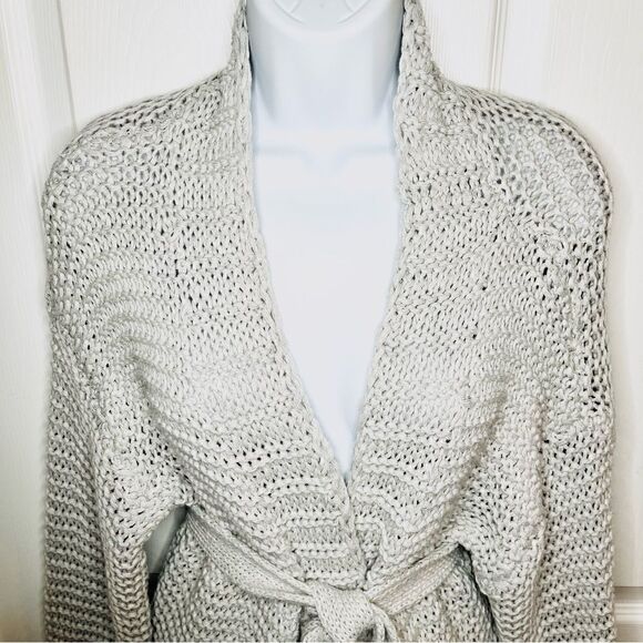 Miracle Relax More Grey Midi Cardigan Tie Chunky Knit M/L - Picture 7 of 13